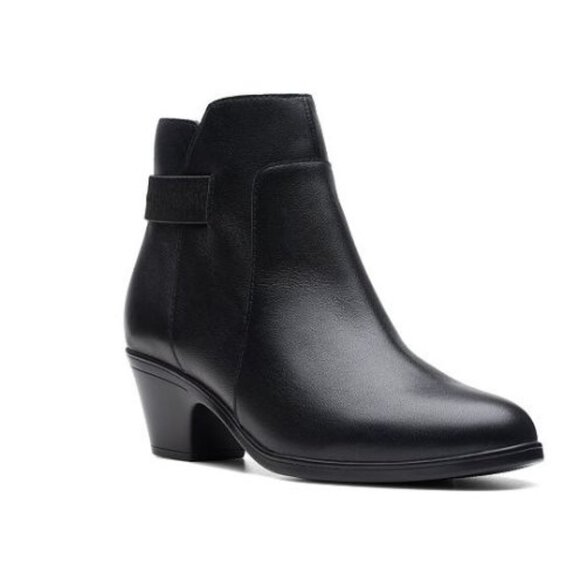 Clarks Women's Boots Emily 2 Belle Leather Black Leather Bootie Size 5.5 M - Picture 1 of 9